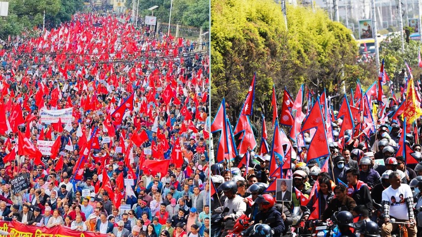 गणतन्त्रवादीले भृकुटीमण्डपमा, राजावादीले तीनकुनेमा शक्ति प्रदर्शन गर्दै, ३५ सय प्रहरी परिचालन